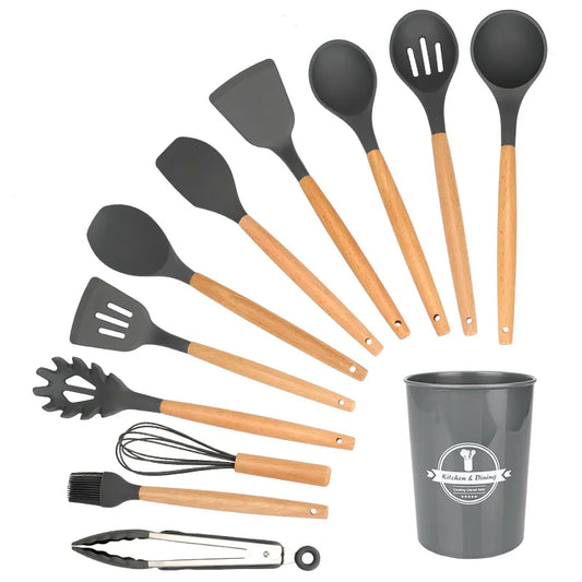 Kitchen Essentials Advanced Silicone Kitchenware Set with Tweezers, Spatula, Spoon, and Oil Scraper